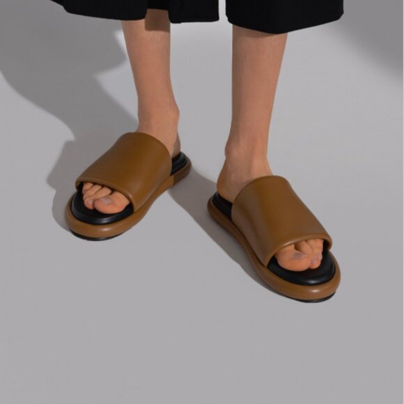 Proenza Schouler Shoes - NEW Proenza Schouler Brown Lambskin Leather Pipe Sandal Slides EU 39.5